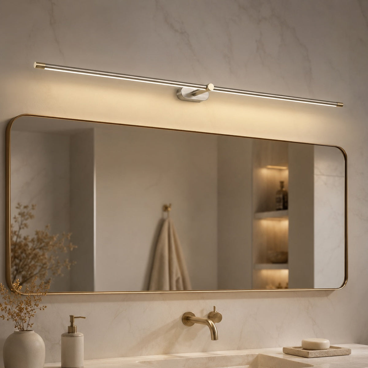 Linear Wall Sconce, Adjustable LED, Gold Black, Dimmable, Modern Bathroom