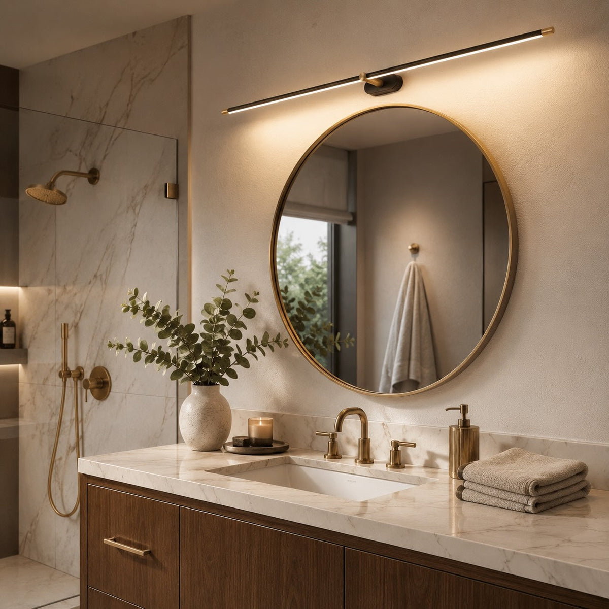 Linear Wall Sconce, Adjustable LED, Gold Black, Dimmable, Modern Bathroom