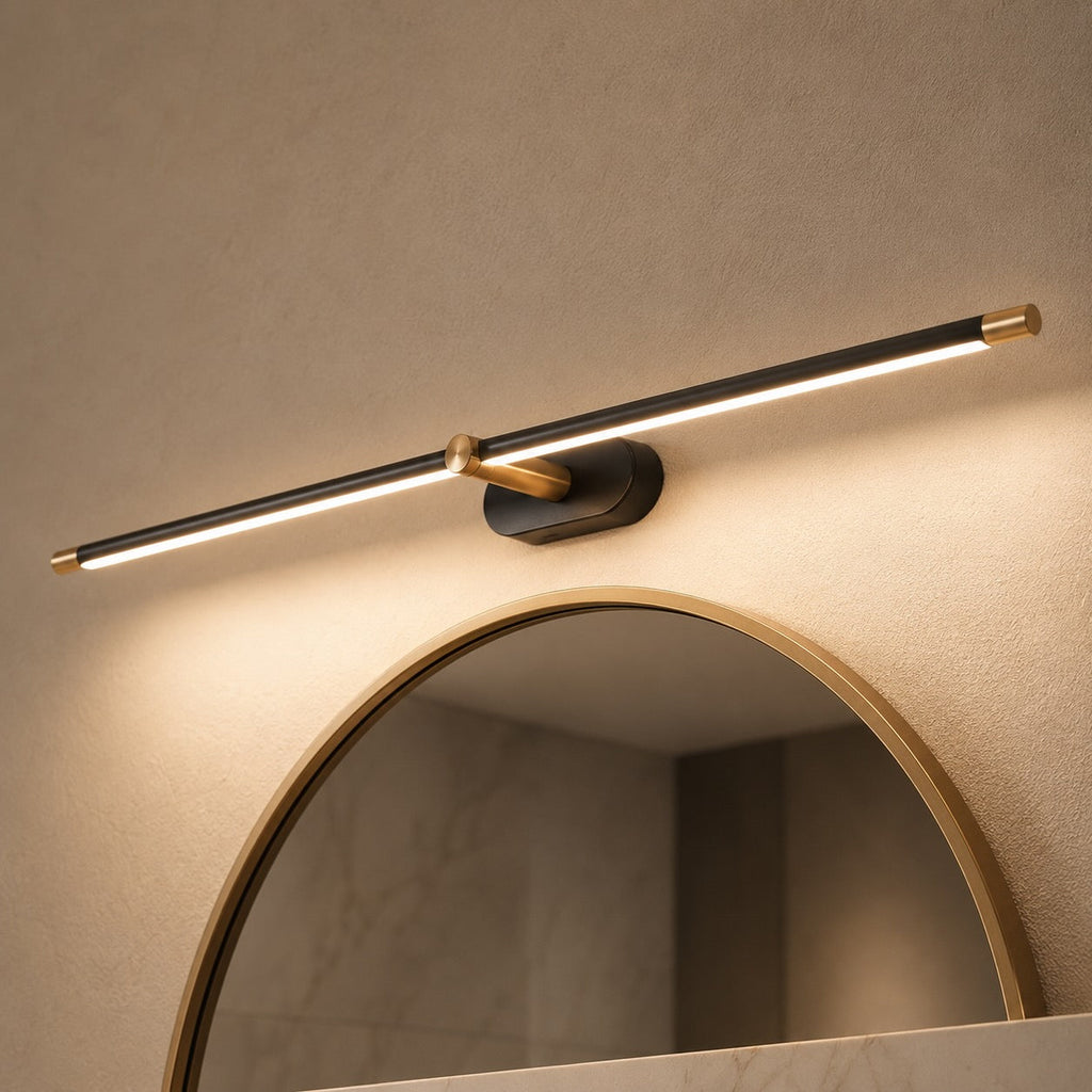 Linear Wall Sconce, Adjustable LED, Gold Black, Dimmable, Modern Bathroom