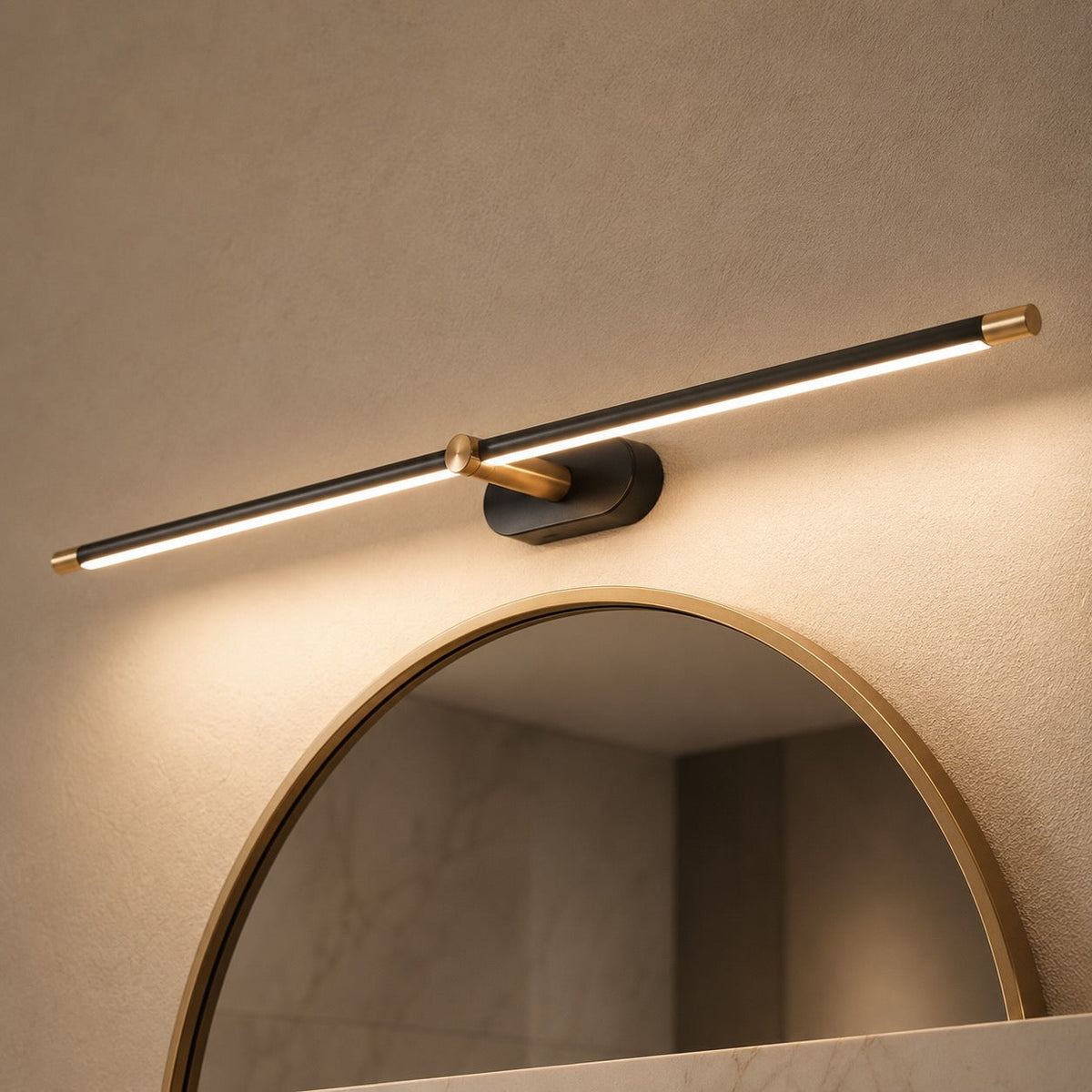 Linear Wall Sconce, Adjustable LED, Gold Black, Dimmable, Modern Bathroom