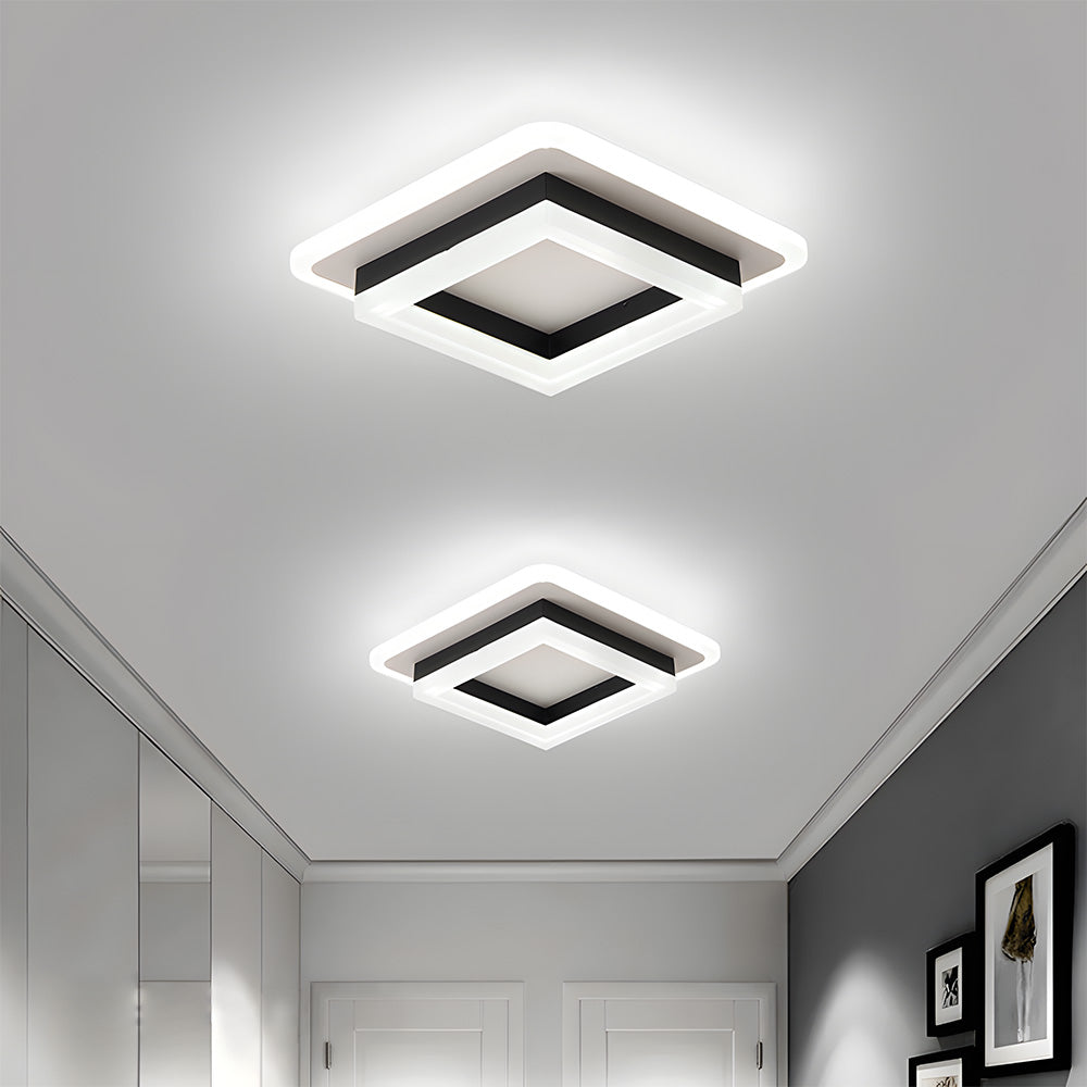 Square Flush Mount Ceiling Light, Adjustable Brightness LED, Black Gold, Modern