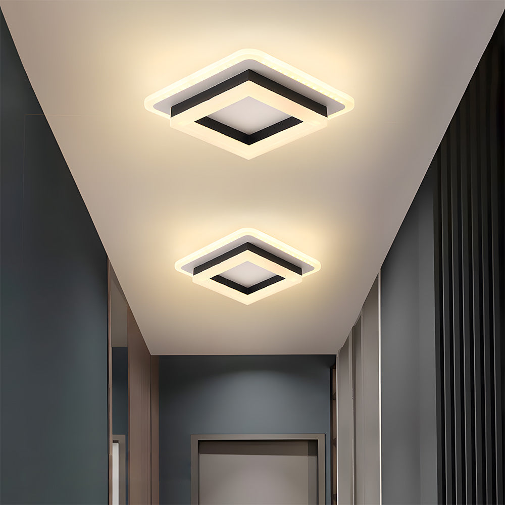 Square Flush Mount Ceiling Light, Adjustable Brightness LED, Black Gold, Modern
