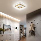 Square Flush Mount Ceiling Light, Adjustable Brightness LED, Black Gold, Modern