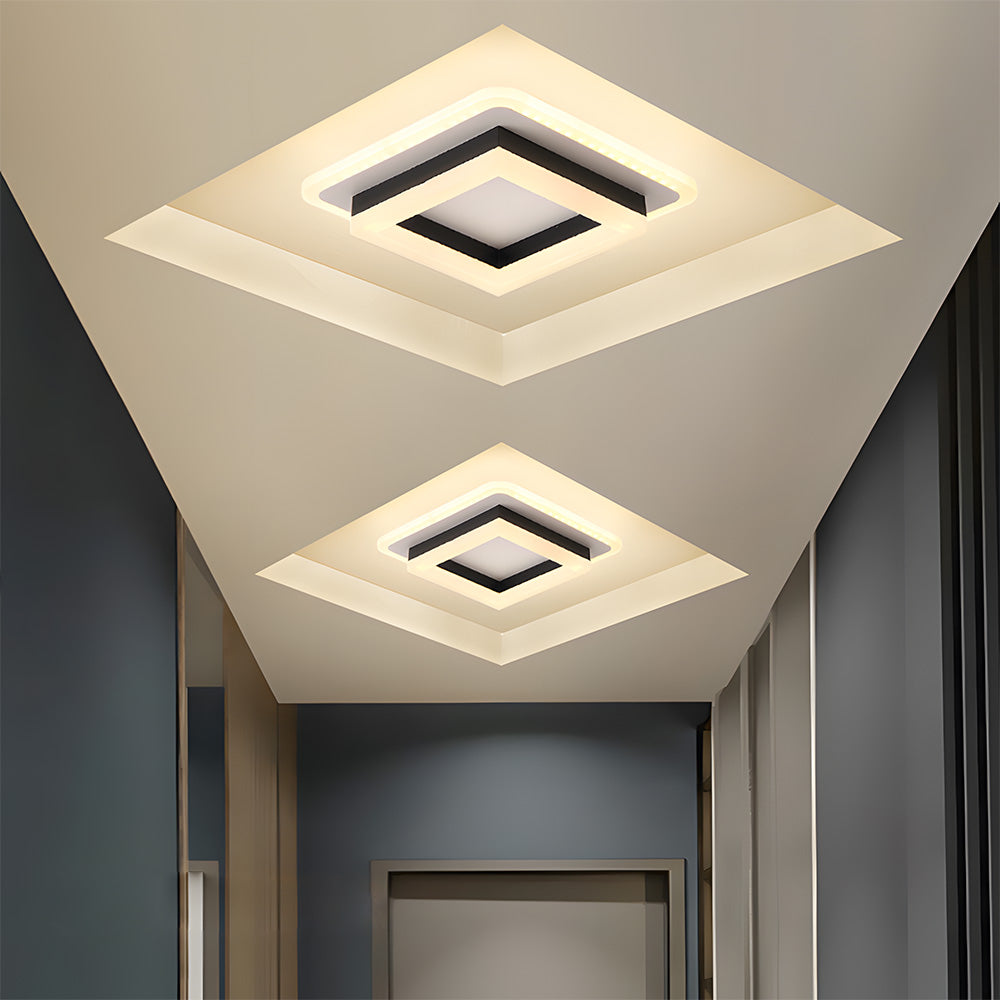 Square Flush Mount Ceiling Light, Adjustable Brightness LED, Black Gold, Modern