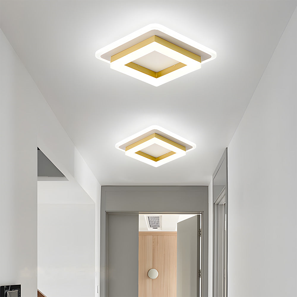 Square Flush Mount Ceiling Light, Adjustable Brightness LED, Black Gold, Modern