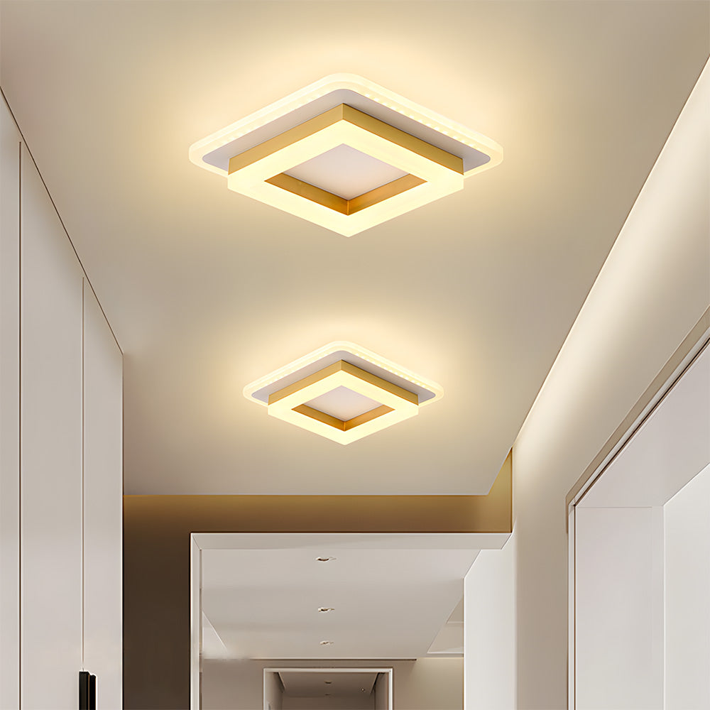 Square Flush Mount Ceiling Light, Adjustable Brightness LED, Black Gold, Modern