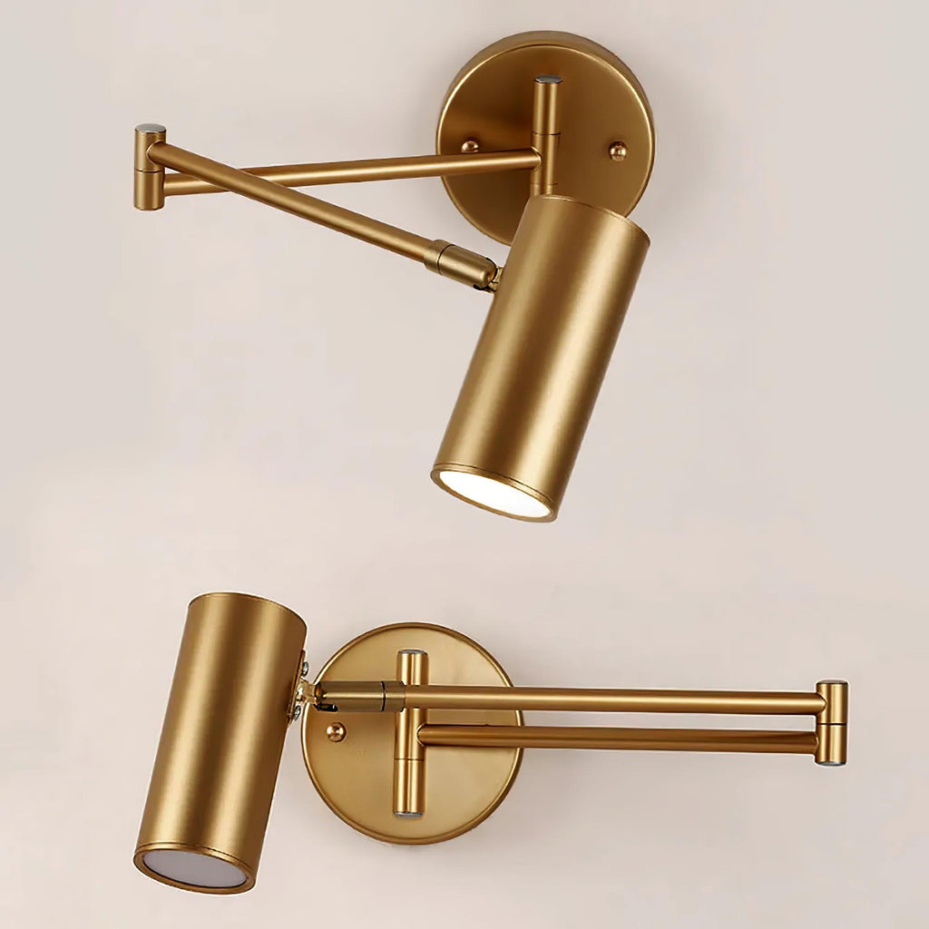 Swing Arm Wall Sconce, Adjustable Iron LED, Gold Black, Reading Bedside Light