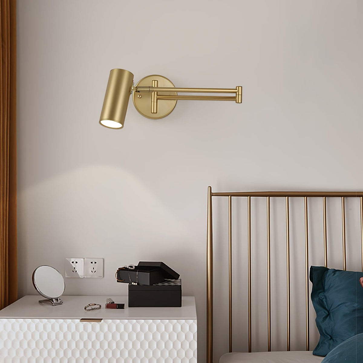 Swing Arm Wall Sconce, Adjustable Iron LED, Gold Black, Reading Bedside Light