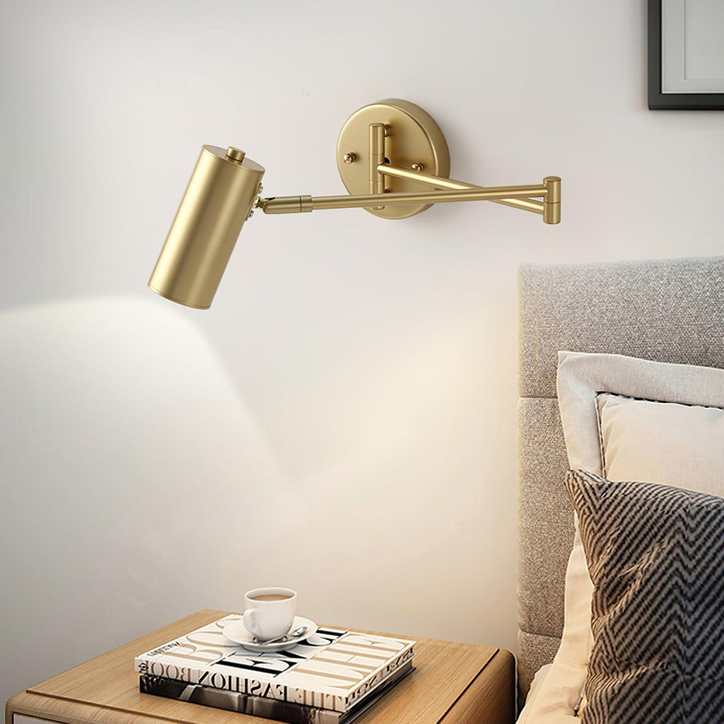 Swing Arm Wall Sconce, Adjustable Iron LED, Gold Black, Reading Bedside Light