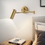 Swing Arm Wall Sconce, Adjustable Iron LED, Gold Black, Reading Bedside Light