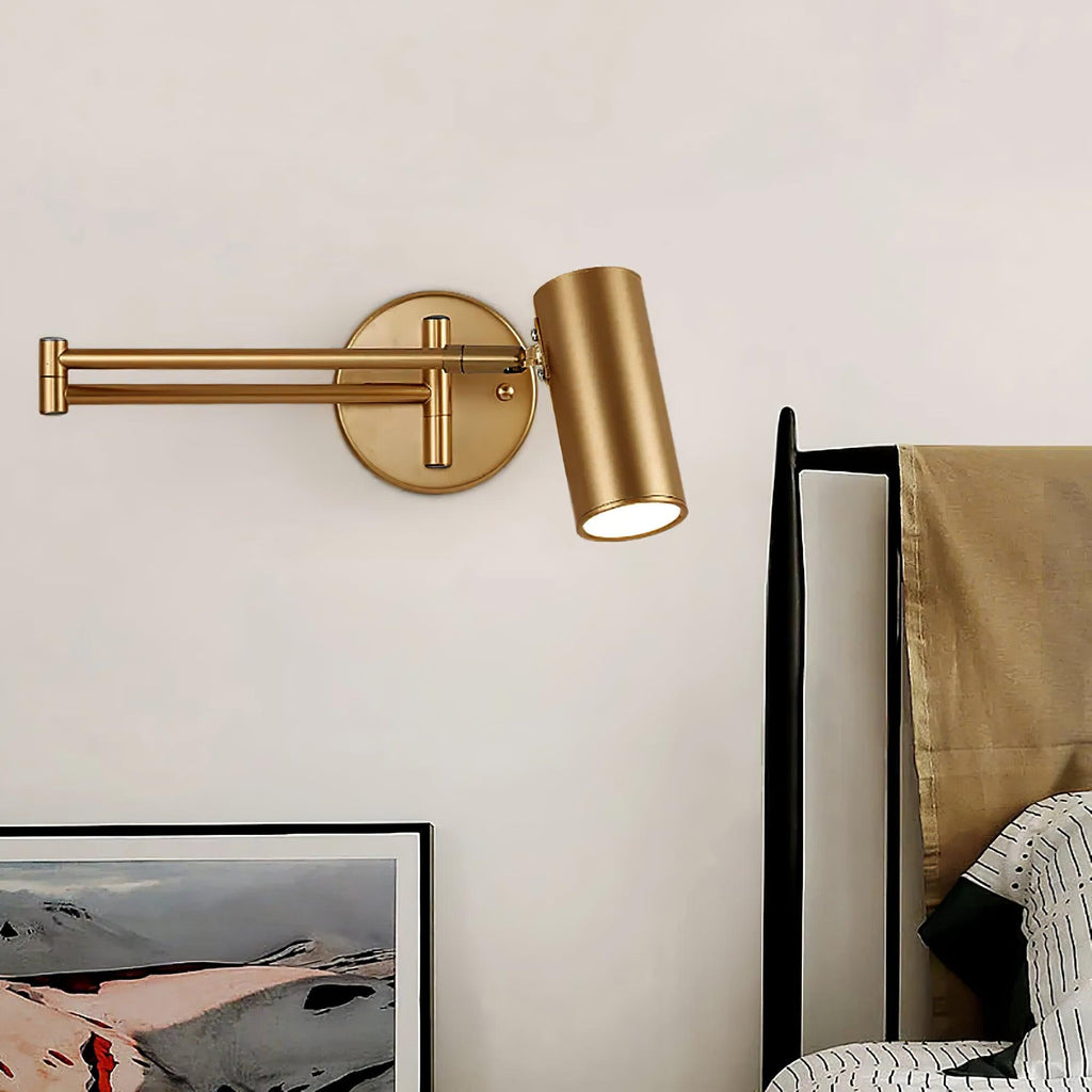 Swing Arm Wall Sconce, Adjustable Iron LED, Gold Black, Reading Bedside Light