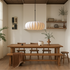 Silk Pendant Light, Minimalist Drum Shade, Adjustable Height, Kitchen Dining