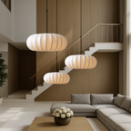 Silk Pendant Light, Minimalist Drum Shade, Adjustable Height, Kitchen Dining