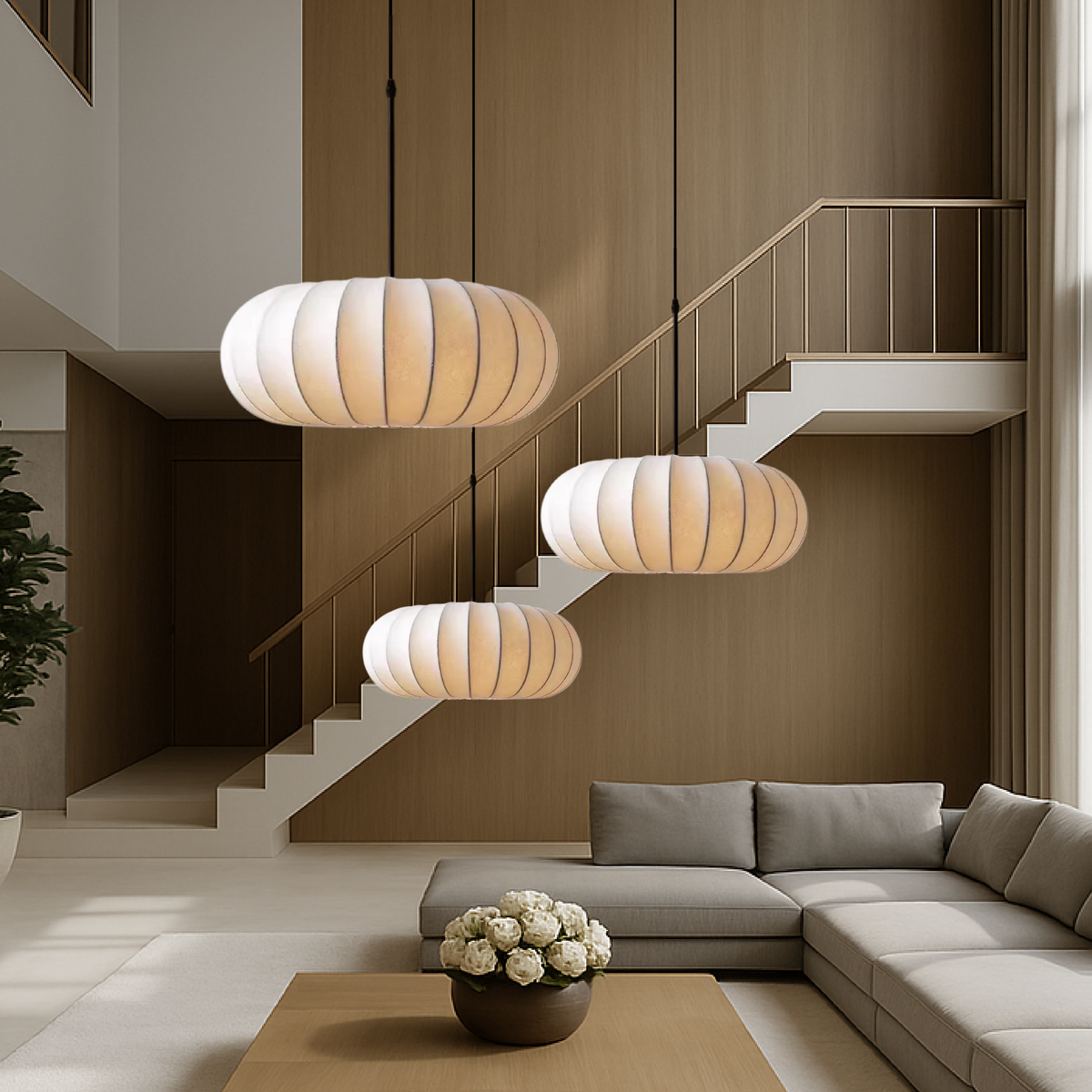 Silk Pendant Light, Minimalist Drum Shade, Adjustable Height, Kitchen Dining