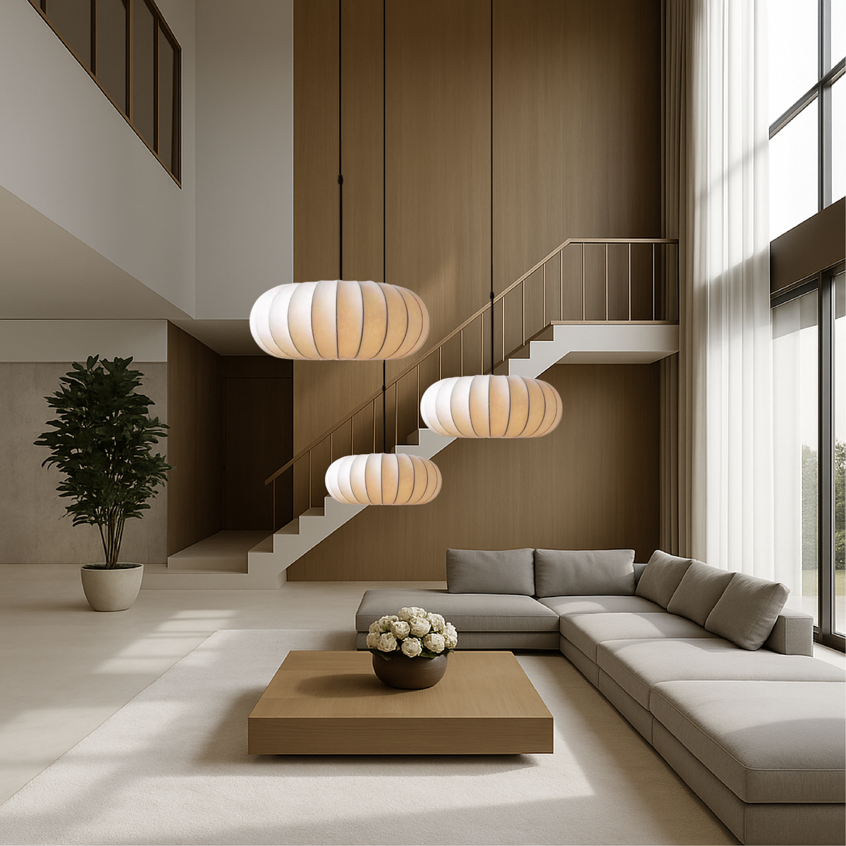 Silk Pendant Light, Minimalist Drum Shade, Adjustable Height, Kitchen Dining