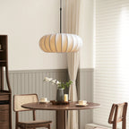 Silk Pendant Light, Minimalist Drum Shade, Adjustable Height, Kitchen Dining