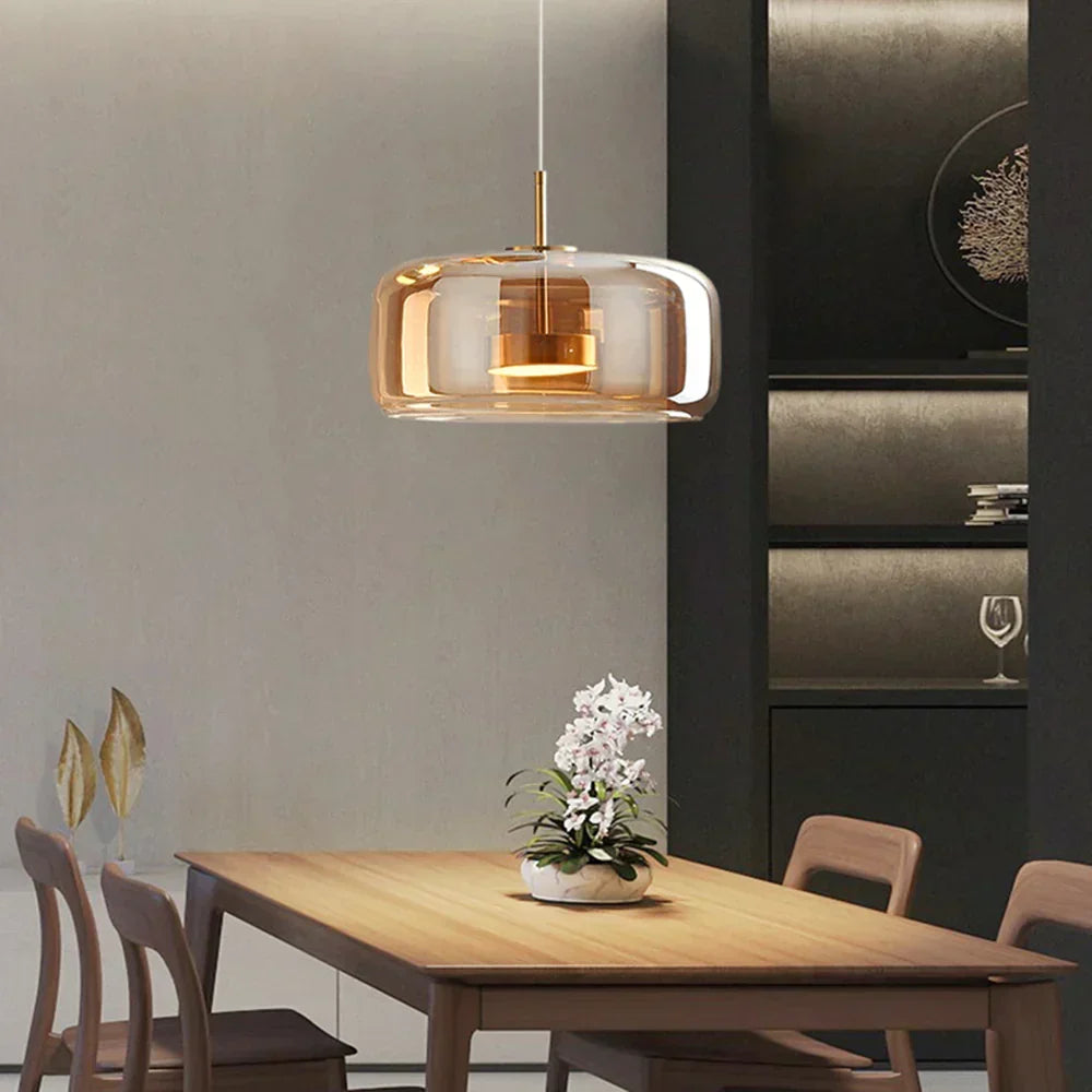 Modern Glass Pendant Light, LED Hanging Ceiling Lamp, Warm Kitchen Island