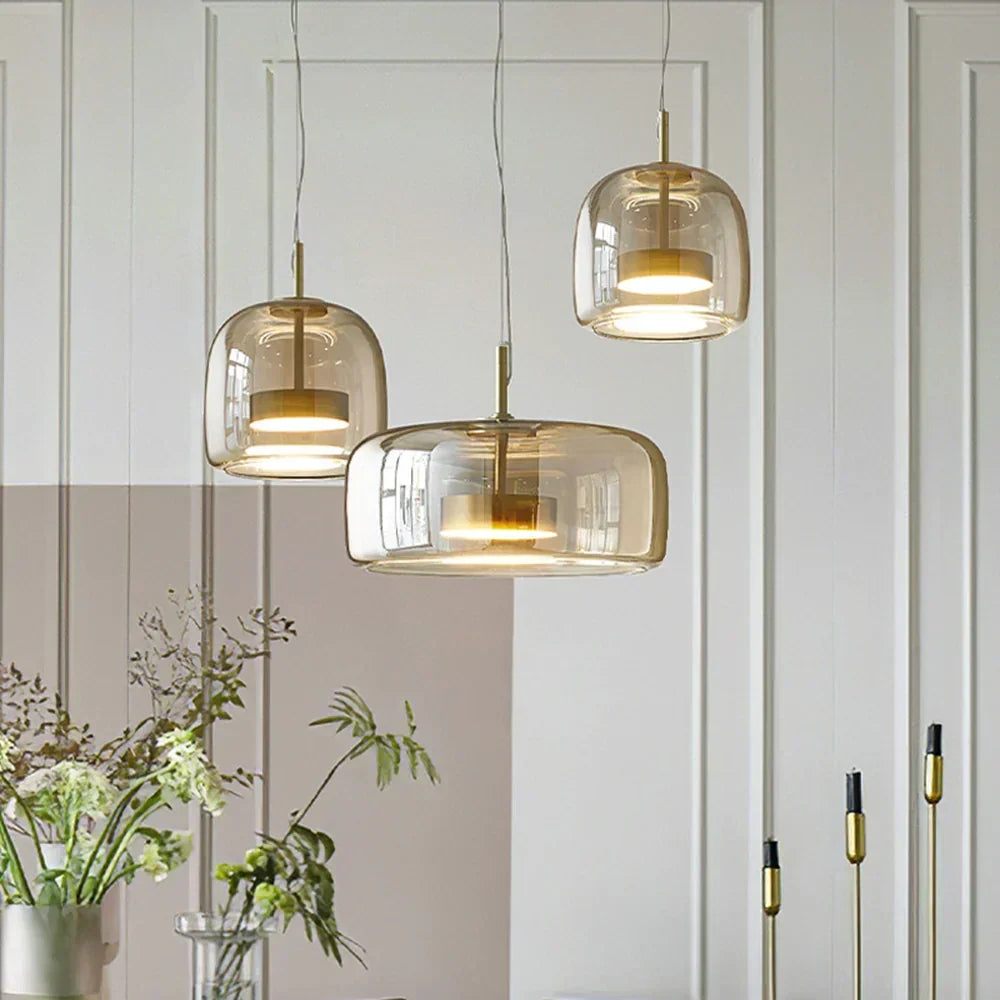 Modern Glass Pendant Light, LED Hanging Ceiling Lamp, Warm Kitchen Island
