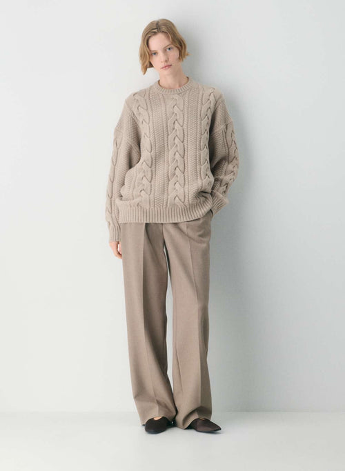 Oryisell Heritage Merino Wool Cable Knit Crewneck Sweater